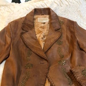 Michael Kors  Camel Brown Leather Womens Jacket